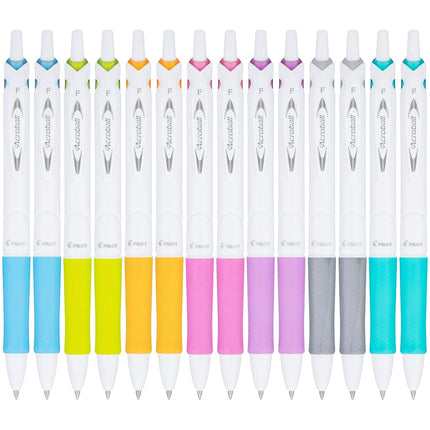 PILOT Acroball PureWhite Advanced Ink Refillable & Retractable Ball Point Pens with Assorted Accents, Fine Point, Black Ink, 14-Pack (14691)