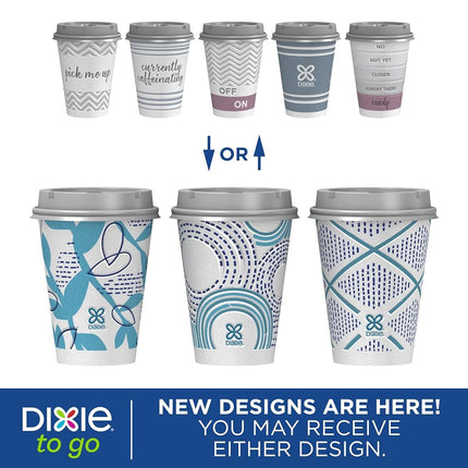 Dixie to Go Paper Cups and Lids, 12Oz, 66 Count, Disposable Insulated Cups and Lids (Designs May Vary)