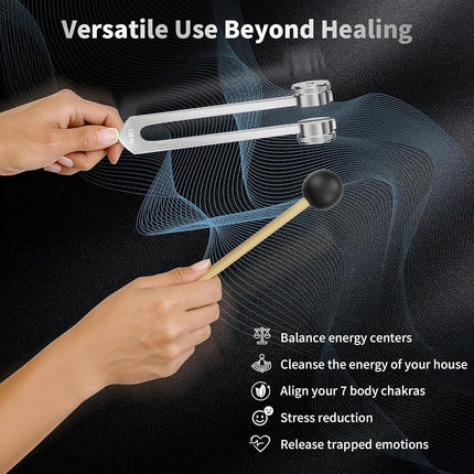 Tuning Forks for Healing Set - 128Hz, 136.1Hz, 256Hz, 384Hz, Weighted & Unweighted, Tuning Fork with Hockey Puck Activator & feet, Sound Therapy Chakra Balance for Yoga & Meditation in Leather Pouch