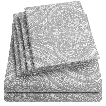 Sweet Home Collection Full Size Bed Sheets - 6 Piece 1500 Supreme Collection Fine Brushed Microfiber Deep Pocket Full Sheet Set Bedding - 2 Extra Pillow Cases, Paisley Gray
