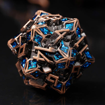 Metal Dice for DND - Spire Sanctum Series (Antique Copper Blue Glitter)