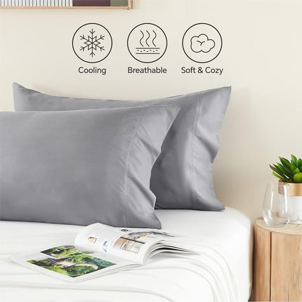 BEDELITE Pillow Cases Standard Size 2Pcs, Rayon from Bamboo, Silver Grey