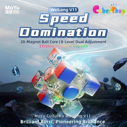 Cubershop Moyu WeiLong V11 WRM 20M Ball core MagLev UV Stickerless Magnetic 3x3 Speed Cube, Latest Arrival Luxury Adjustable Tension 3 by 3 100 Magnets Pro Ultra Smooth Deluxe Magic Cloth Cube
