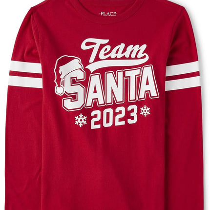 The Children's Place Boys' Long Sleeve Christmas Graphic T-Shirt, Team Santa, Small