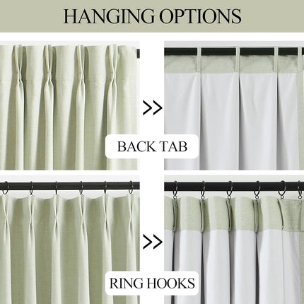Vision Home Green Pleated Curtains Linen Blend Room Darkening Window Curtains for Living Room Bedroom Thermal Insulated with Hooks 2 Panels 40" W x 84" L