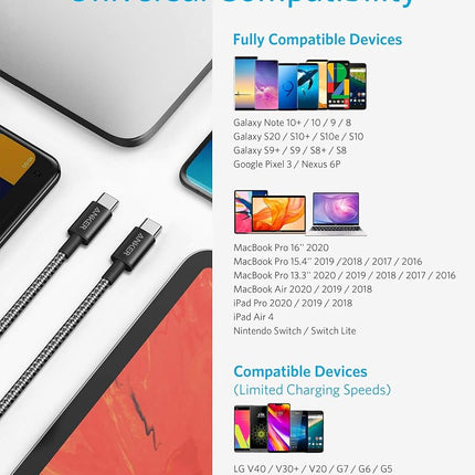 Anker 100W USB C to USB C Cable,Fast Charging Cable (1Pack,3m,Black)