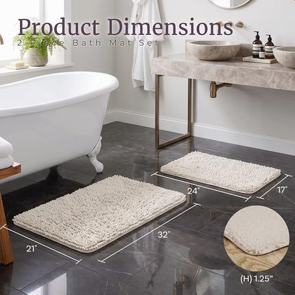 Bedford Home 2-Piece Memory Foam Shag Bath Mat, White