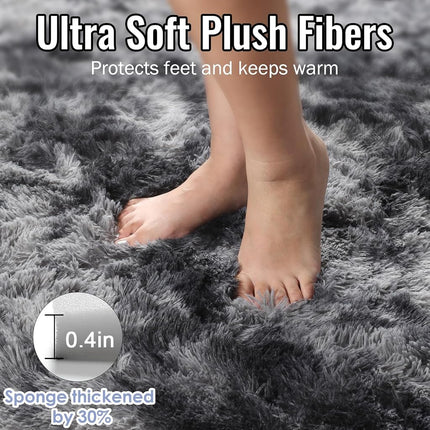 Abstract Fluffy Shaggy Rugs for Living Room Kids Room 5x8 Ft, Tie-Dyed Grey