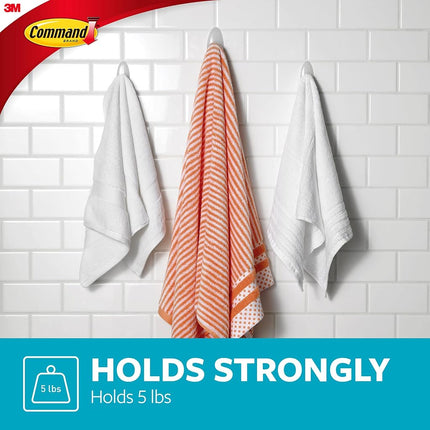 Command Bath Large Towel Hook Value Pack, Total 6 Large Wall Hooks with 6 Water Resistant Strips, 2-Pack of 3 Hooks, Organize Damage-Free