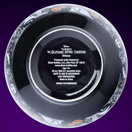 Silver Buffalo Disney Tim Burton's Nightmare Before Christmas Featuring Jack Skellington, Oogie Boogie, Sally, Dr. Finkelstein, Lock, Barrel, and Zero Ceramic Bowl with Color Changing Spoon, 28 Ounces