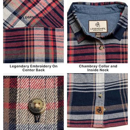 Legendary Whitetails Women’s Long Sleeve Plaid Flannel Button Up Shirt 100% Cotton, Dusk Sky Plaid, XS