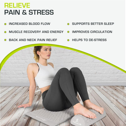 ProsourceFit Acupressure Mat and Pillow Set for Back/Neck Pain Relief and Muscle Relaxation, Large - Gray/Gray