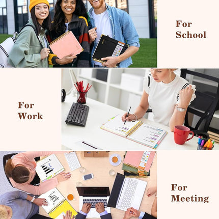 Hardcover Large Spiral Notebook 8.5" x 11" with Removable Dividers Tabs, 300 Pages Leather 5 Subject Notebook College Ruled, A4 Journal for Women Men, Notebooks for Work School Note taking,Black
