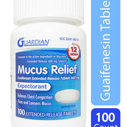 Guardian Mucus ER, 600mg Guaifenesin Extended Release 12 Hour (100 Count Bottle)