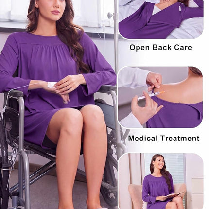 Deyeek Women's Open Back Hospital Gowns for Post Surgery, Dark Purple, 3XL