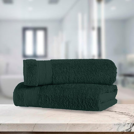 Elegant Comfort Three Line Popcorn Towel Set for Bathroom 27 x 54 inches, Premium Hotel Quality 2-Pack Bath Towels, 100% Turkish Cotton, Soft and Durable, Quick Dry and Highly Absorbent, Forest Green