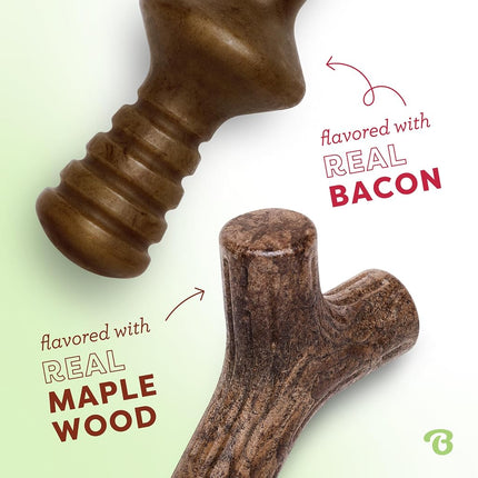 Benebone 2-Pack Maplestick/Zaggler Durable Dog Chew Toys, Dog Bones, Large