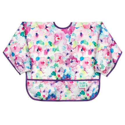 Bumkins Sleeved Bib, Handy Tie Closure for Custom Fit, Catch-All Pocket, Baby-Led Weaning, Waterproof, Machine Washable, Stain & Odour Resistant, BPA Free, 6-24 Months, Watercolour Design