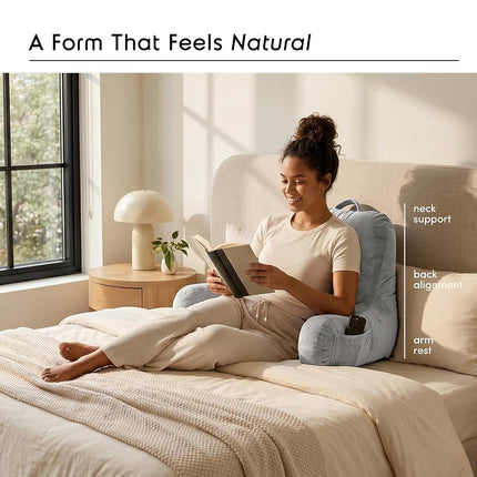 Nestl Reading Pillow for Bed, Back Pillow for Sitting Up in Bed, Light Grey