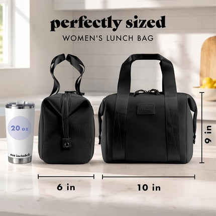 Fit & Fresh Neoprene Lunch Bag For Women, Insulated Womens Lunch Bag For Work, Tear & Stain Resistant Large Lunch Box For Women With Containers and Ice, Machine Washable Remi Lunch Bag, Black