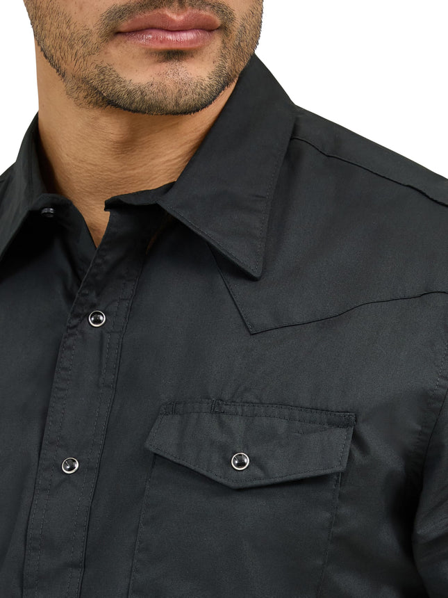 Chemise à pression Wrangler pour homme, coupe courte, style Western sportif, deux poches, noire, TP