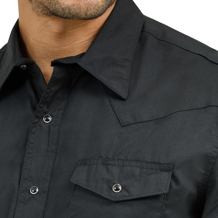 Camisa de manga corta con botones a presión y dos bolsillos básicos deportiva Western Wrangler para hombre, negra, talla XL alta