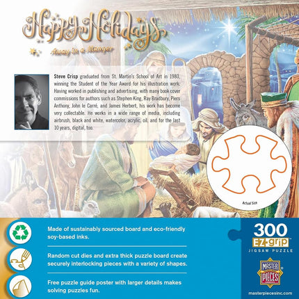 MasterPieces Holiday EZ Grip Extra Large Jigsaw Puzzle, Away in a Manger, Featuring Art by Steve Crisp, 300 Pieces