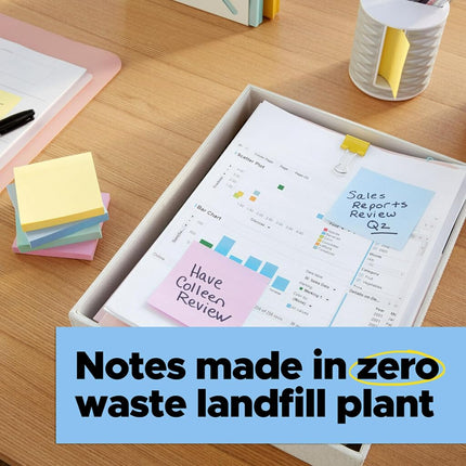 Post-it 100% Recycled Paper Super Sticky Notes, 2X The Sticking Power, 4x6 in, Lined, 4 Pads/Pack, 45 Sheets/Pad, Wanderlust Pastels Collection (4621R-4SSNRP)