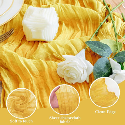 Wokceer Cheesecloth Table Runner Gold 10FT Boho Gauze Runner, 12 Pack