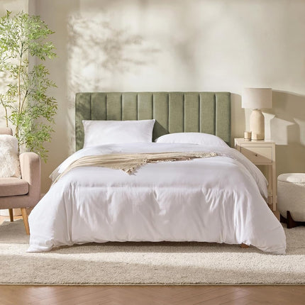 Upholstered Queen Headboard - Easy Assemble Channel Stitched Headboard Queen Size - Wall Mounted Headboards with 3D Soundproof Wall Panels Peel & Stick Floating Headboards, Olive Green