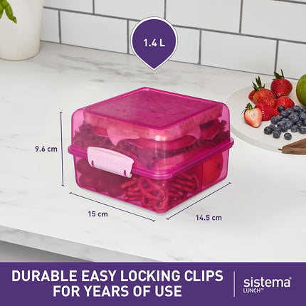 Sistema Lunch Box with Compartments | 1.4 L Lunch Cube | Food Storage Container with Lid | BPA-Free | Assorted Colours (Not Selectable)