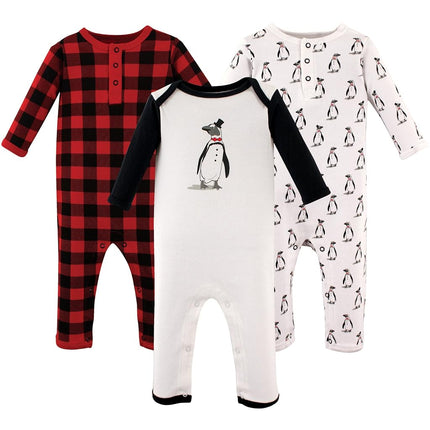 Hudson Baby Baby Cotton Union Suit, 3 Pack, Mr. Penguin, 18 Months