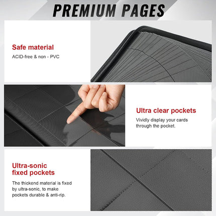 16-Pocket Zipper Binder for 1280 Trading Cards with 40 Side-Loading Pages