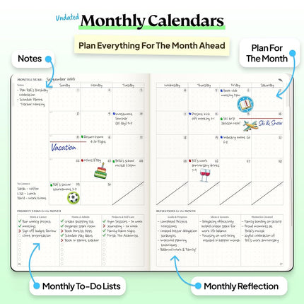 Purpose Planner Notebook A5 5.8”x8.3” Undated Daily Planner 2024-2025 Daily Weekly and Monthly Productivity Goal Setting Tool for Work Home ADHD Planner for Adults Self Care Journal (Navy Softcover)
