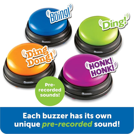 Learning Resources Answer Buzzers – Set of 4, Ages 3+, Game Show Style Buzzers with Fun Sound Effects, Pre-Recorded Sounds for Classroom & Family Games