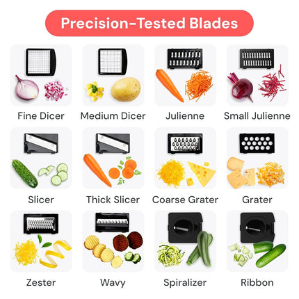 Multifunctional Professional Vegetable Slicer and Mandolin Slicer for Kitchen - Vegetable Slicer - Onion Carrot, Cucumber, Tomatoes - Vegetable and Cheese Slicer (PRO 12-in-1 White)