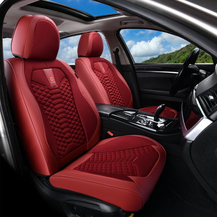 Coverado Car Seat Covers Full Set, Red Seat Covers for Cars 5 Seats, Breathable Fabric& Faux Leather Car Seat Cushions, Front and Rear Car Seat Protectors, Universal Seat Covers Fit for Most Vehicles