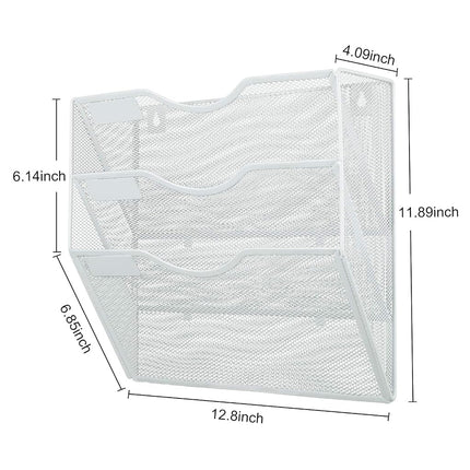 PAG Hanging Wall File Holder Mail Organizer Wall Mount Document Letter Rack, 3-Tier, White