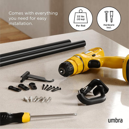 Umbra Twilight Curtain Rod, Wrap Around Blackout, 30 to 84 Inches, Black