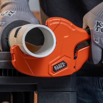 Klein Tools 50080 Ratcheting PVC Pipe Cutter, Cuts 2-Inch ID PVC, CPVC, PEX Pipes, One-Handed Operation, Replaceable Blades