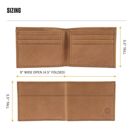 Carhartt Men's Bifold and Passcase Wallet, Durable Billfold Wallets, Available in Leather Canvas Styles Bag, Saddle Leather (Brown), One Size UK