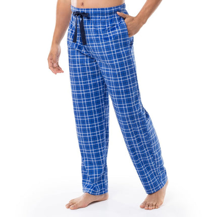 Izod Men's Silky Fleece Pyjama Bottoms, Blue/Yellow Chequered, XXL
