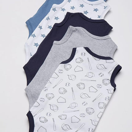 Hudson Baby Lot de 5 body sans manches en coton pour bébé, motif baseball, 6-9 mois