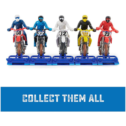 AONELAS Supercross, Authentic 5-Pack of 1:24 Scale Die-Cast Motorcycles with Rider Figure, Toy Moto Bike for Kids and Collectors Ages 3 and up