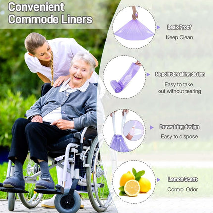 Commode Liners 120pcs Strong Portable Toilet Bags Leak Proof Lemon Scented Toilet Liners Disposable Adult Universal Fit Most Standard Bedside Commode, Porta Potty, Camping Toilet, NO Pad