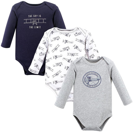 Hudson Baby unisex-baby Cotton Long-sleeve Bodysuits, Gray Aviation, 3-6 Months