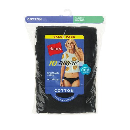 Hanes Women's Cut Panties Pack, High-Waisted Briefs, Moisture-Wicking Cotton Underwear, 10-Pack (Colors May Vary), Black, 8 (Pack of 10)