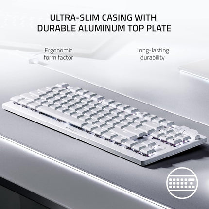 Clavier de jeu sans fil Razer DeathStalker V2 Pro TKL : Switches optiques low-profile – Linéaire rouge – Sans fil HyperSpeed et Bluetooth 5.0 – Batterie de 50 h – Touches avec revêtement ultra-durable – RVB – Blanc