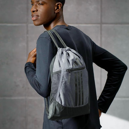 adidas Alliance Sackpack, Drawstring Backpack, Lightweight Small Gym Bag for Women and Men, Twill Onix Grey/Black, One Size, Alliance Sackpack – Drawstring Backpack Small Bag for Men and Women