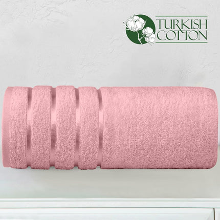 Elegant Comfort 100% Turkish Cotton 4 Lines Viscose Stripe Jumbo Bath Towel - Hotel Spa Quality Extra Large 35 x 70 Inch Bath Towel Ultra Soft, Super Absorbent Quick Dry Large Bath Towel, Dusty Rose
